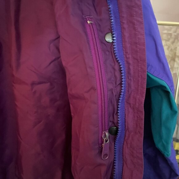 90s Women's Columbia Bugaboo Radial Sleeve Jacket Purple/Green Windbreaker Med - Picture 13 of 14